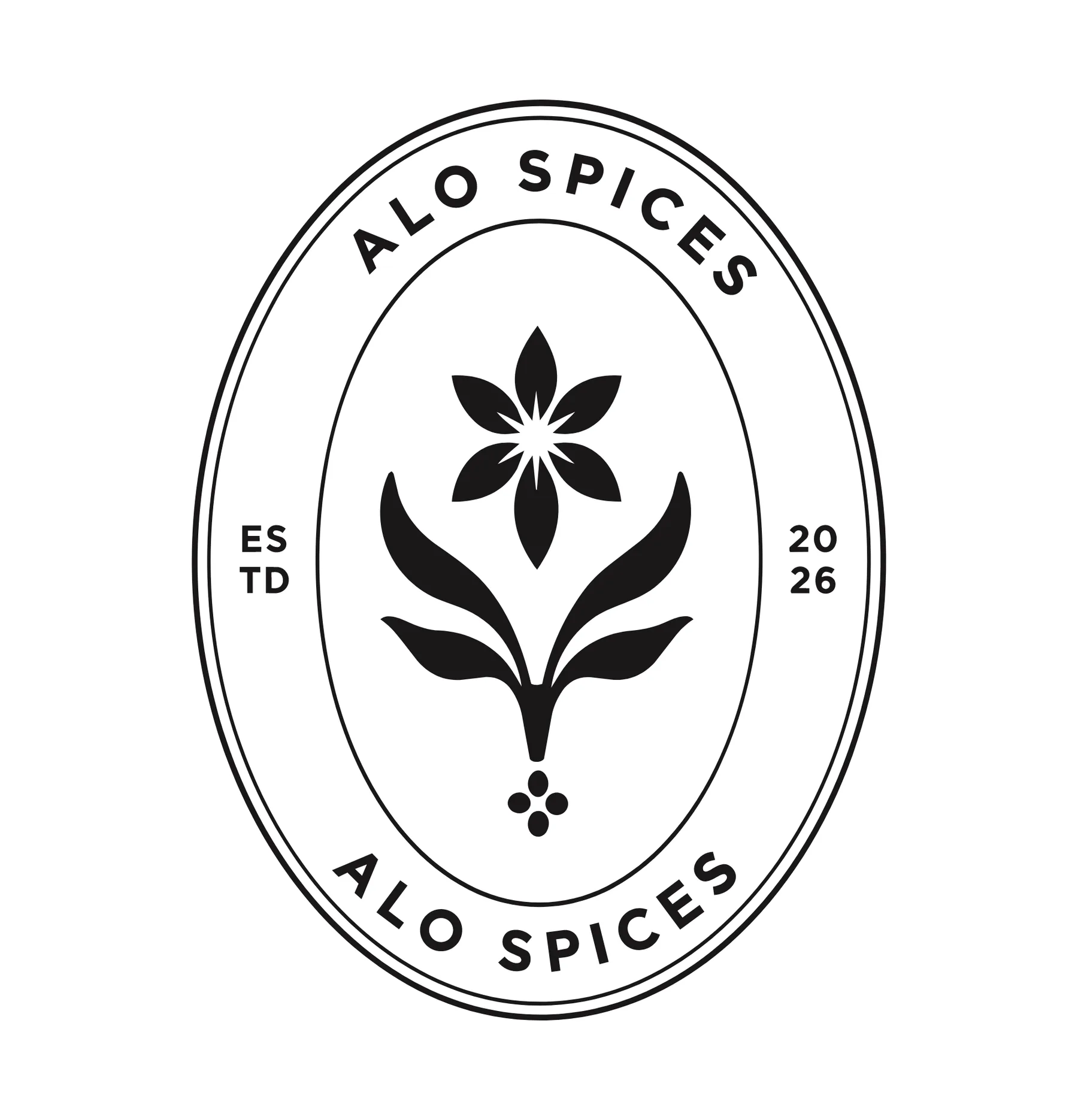 The Alo Spices oval seal with a botanical emblem