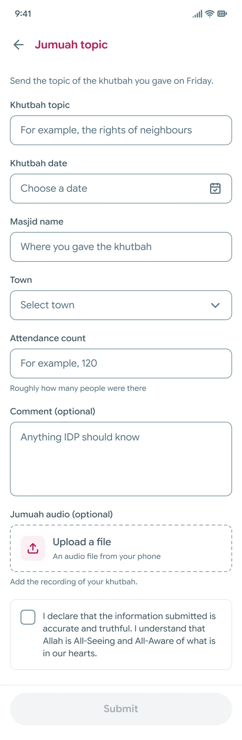 The Jumuah topic form