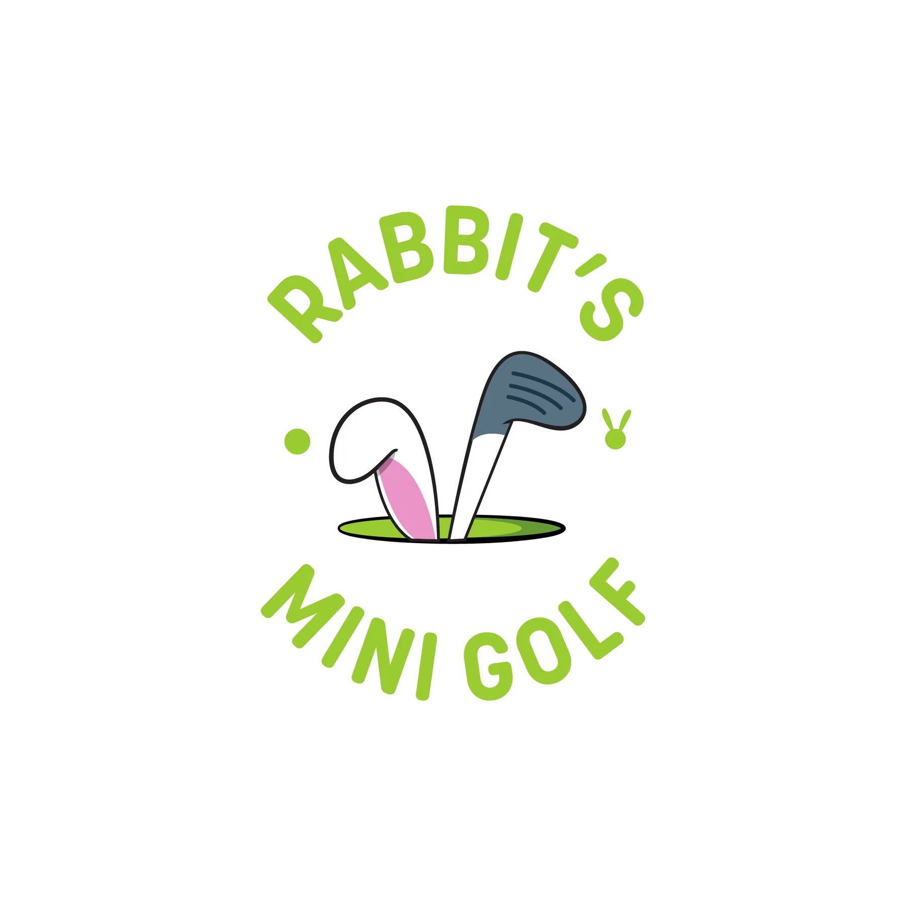 The circular logo: rabbit ears and a golf club rising from a hole
