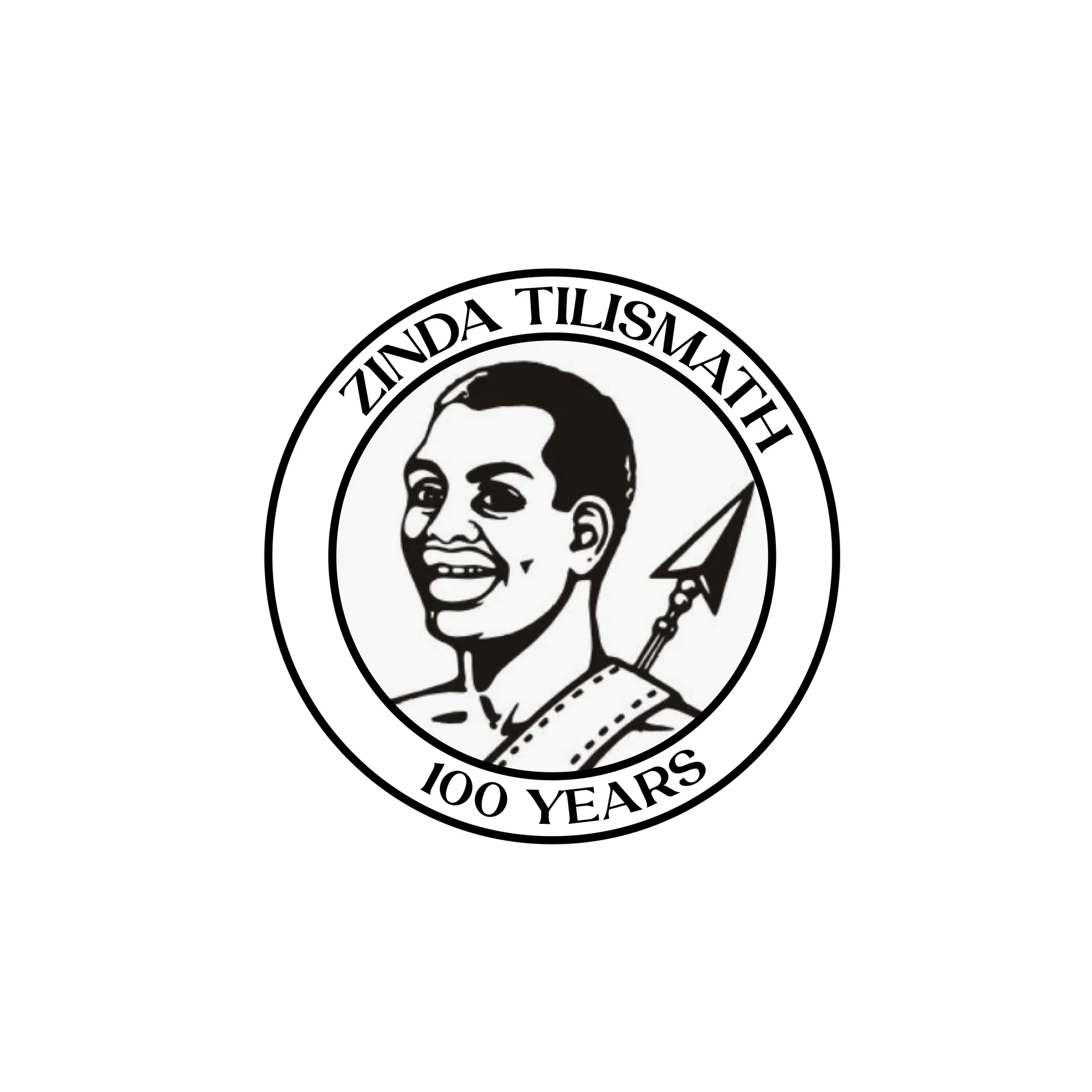 The round Zinda Tilismath 100 Years badge with the illustrated mascot