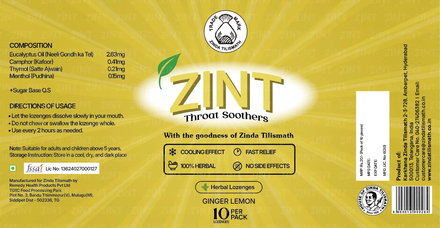 The yellow Zint Ginger Lemon blister pack