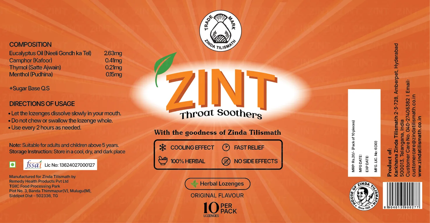The orange Zint Throat Soothers blister pack, original flavour